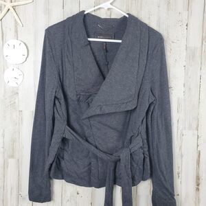 BCBGMaxAzria Fluffy Belted Wrap Open Front Jacket Heather Gray Size Small